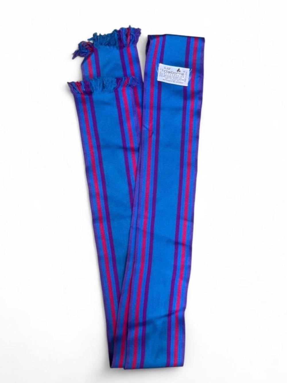 90’s vintage Liz Claiborne striped sash fringe blue purple & red made in Japan